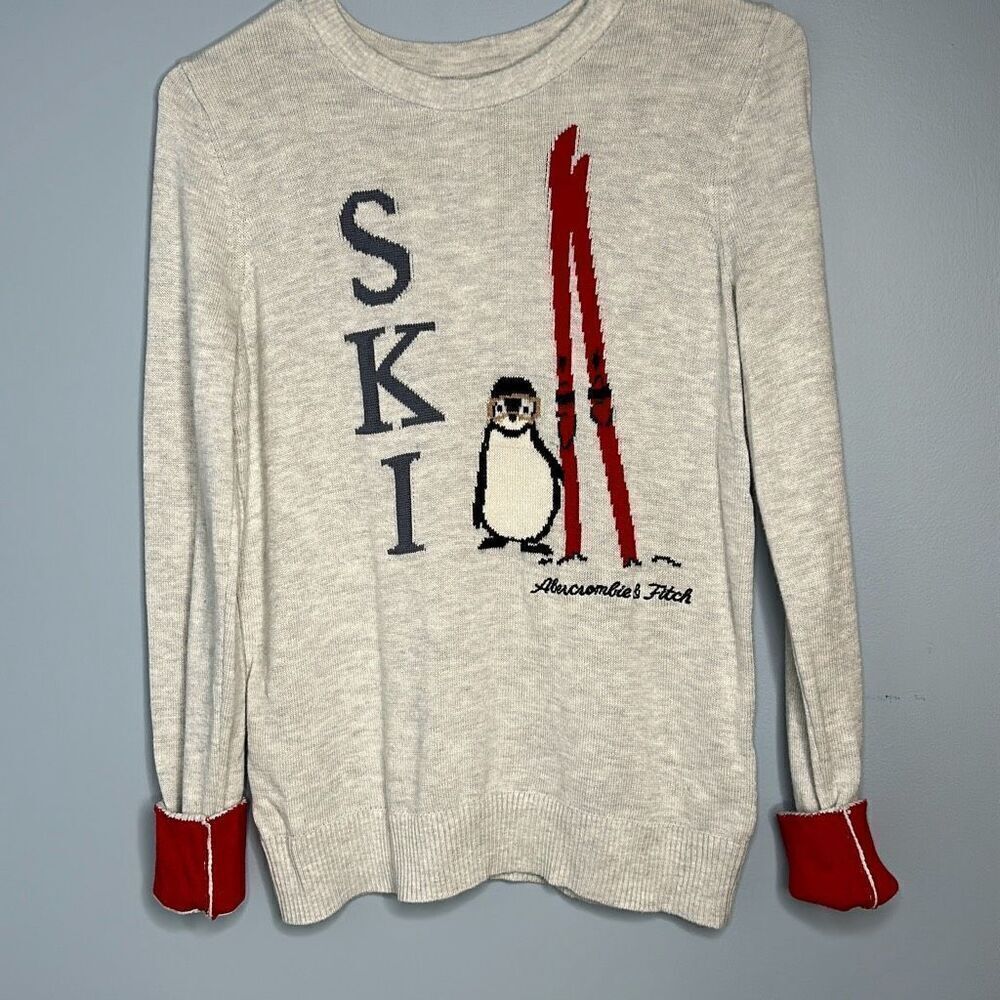 Abercrombie & Fitch SKI Penguin Crewneck Grey Ladies Small Sweater